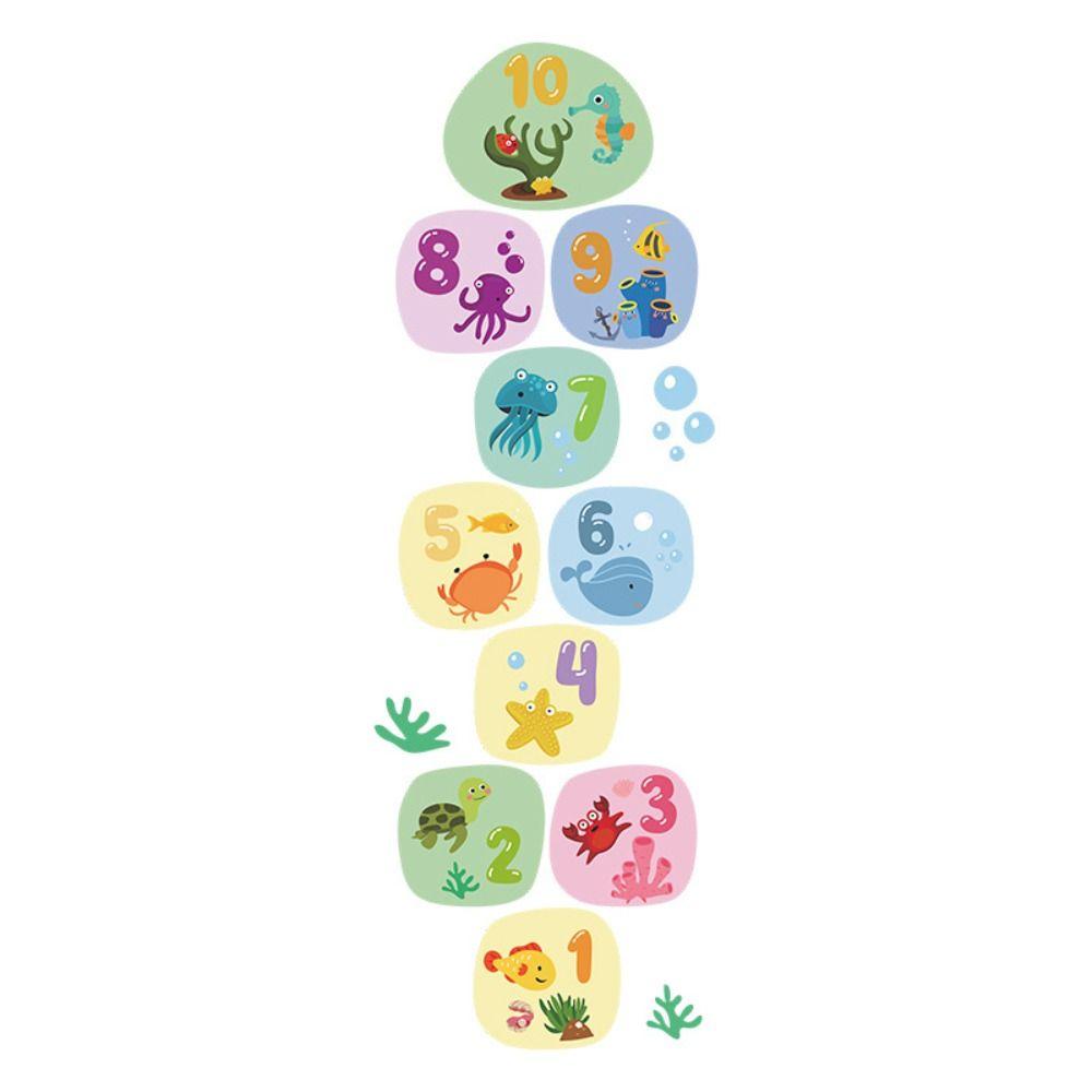 Animal Parent-child Floor Stickers Cartoon Underwater World Hopscotch Game Number Grids Decals