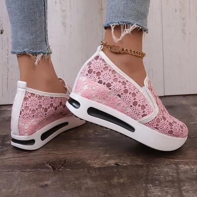 Модные Модные Вышитые Кроссовки на Платформе для Женщин 2025 Лето Дышащая Сетка Спортивная Обувь Женская Толстая Подошва Слипоны Повседневная Обувь