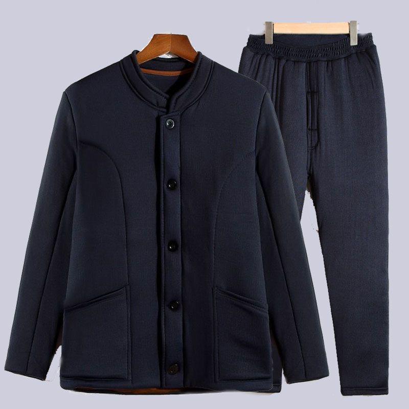 Мужской теплый зимний комплект: Хлопковый утепленный костюм (куртка и брюки) для пожилых – с флисовой подкладкой, верблюжий пух, идеально для папы или дедушки.