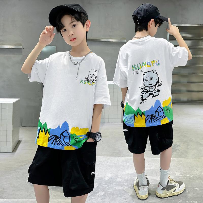 Детская повседневная хлопковая футболка, летний модный топ для мальчиков