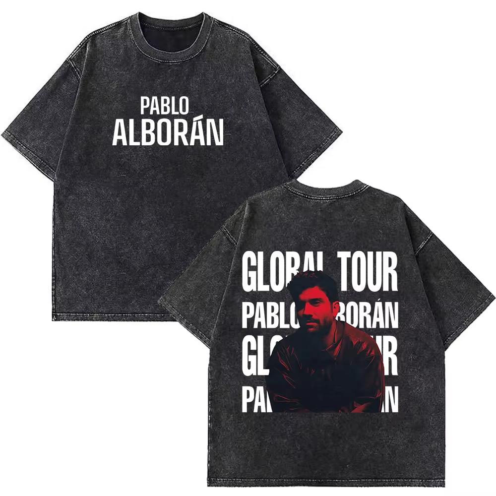 Singer Pablo Alborán Global Tour Kmo 2026 Print Washed Vintage T Shirts Mens Women Hiphop Casual Oversized Streetwear T Shirts