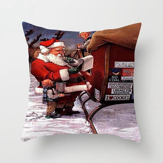 Рождественский квадратный плед с узором Санта-Клауса, наволочка для домашней гостиной, украшения дивана, наволочка, наволочка