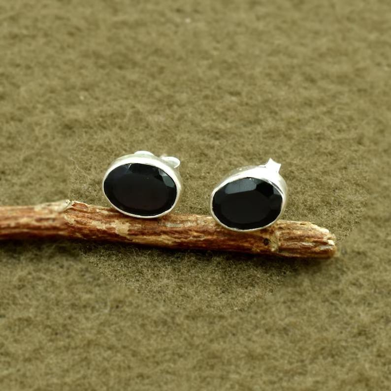 Black Onyx Oval Gemstone Stud Earring, Gift For Her, Small Studs, Handmade Earring, 925 Silver Stud, Gift For Her, Valentine Gift, Anniversary Gift