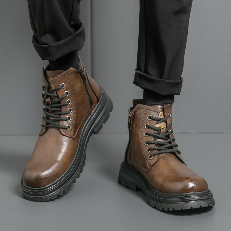 Модные кожаные мотоциклетные ботинки FashionBrand, мужские ботильоны на шнуровке, мужские повседневные высокие туфли, новые универсальные мужские кроссовки для ходьбы