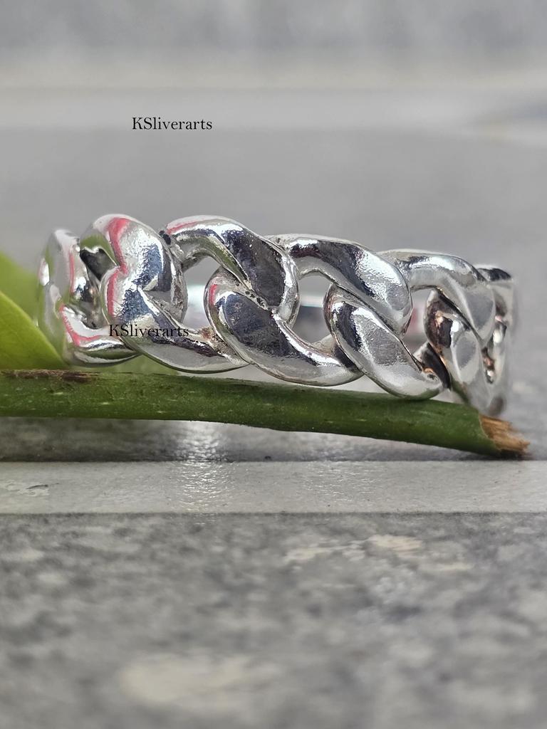 Miami Cuban Link Ring Wide Cigar Band Ring, 925 Sterling Silver Ring Chunky Fidget Meditation Ring, Anxiety Knuckle Rings, Gift For Her