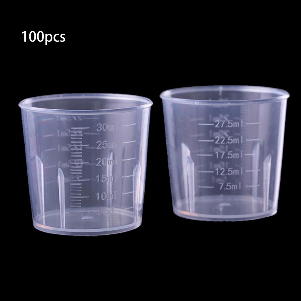 100Pcs Disposable Epoxy Resin Mixing Cups Clear Plastic Measuring Tool 30ML