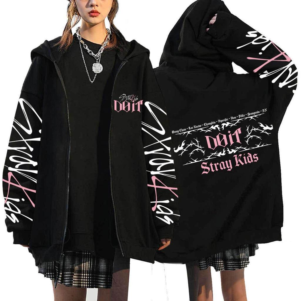 Толстовка на молнии свободного кроя с принтом Harajuku от Stray Kids В наличии