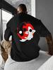 Unisex Summer Black Short Sleeve Tee Yin Yang Koi Fish Back Print Crew Neck Hip Hop Streetwear Loose Casual Male Daily Top