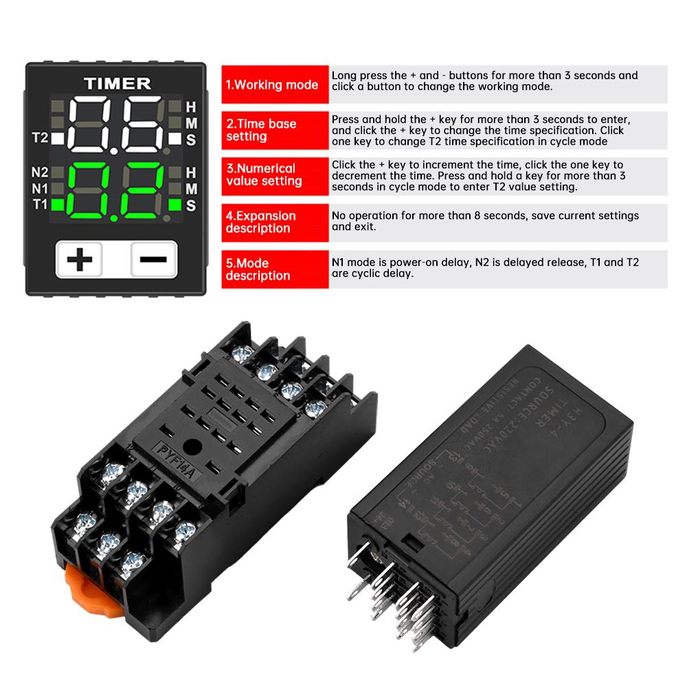H3Y-4 DC12V DC24V AC220V Жидкокристаллический реле времени Двойное время с основанием Маленький цифровой дисплей Управление временем цикла Задержка