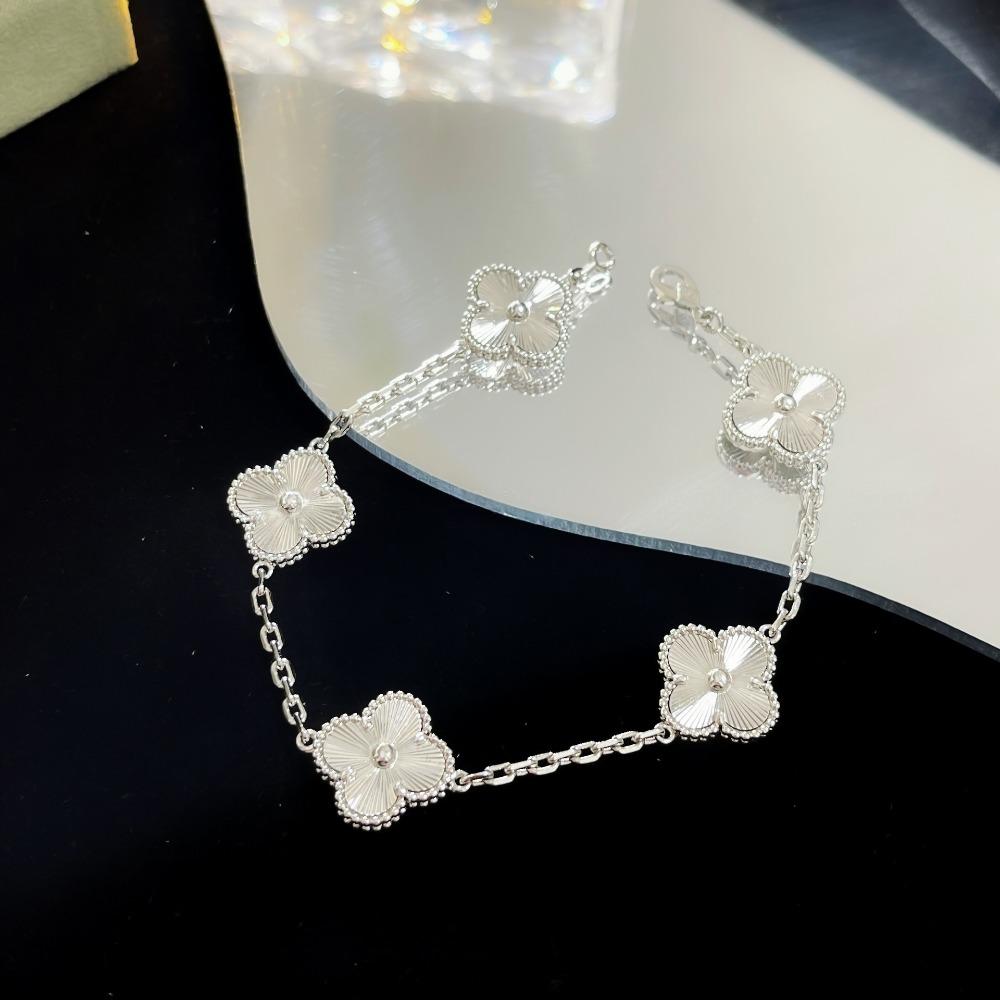 Браслет «Четырехлистный клевер» с пятью цветками, версия High, натуральный фиолетовый халцедон, лазерная CNC-резьба, 18 карат, не тускнеющий, женский браслет