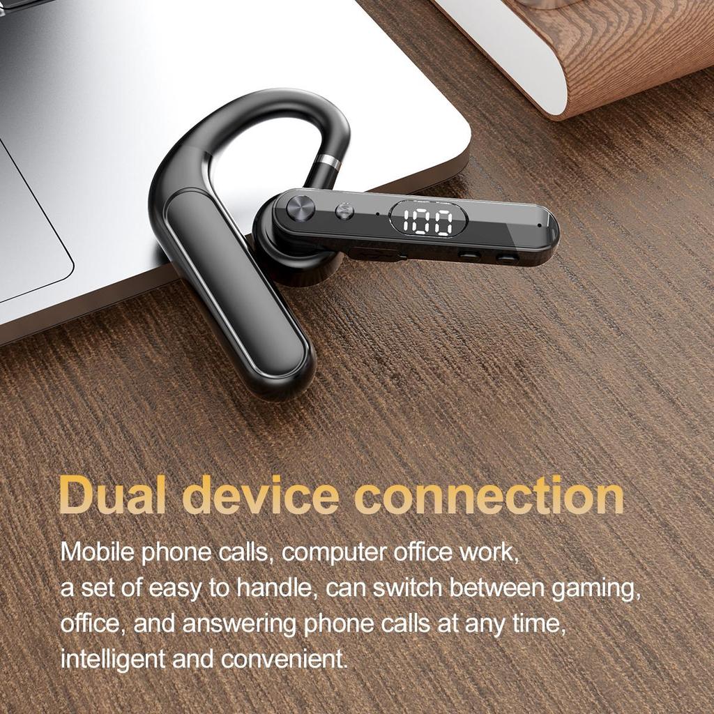 Business Bluetooth Headset ENC Noise Cancel Microphone 16.2MM Speaker Earphones Digital Display 40 Hours Call  Time Low Latency Headphone