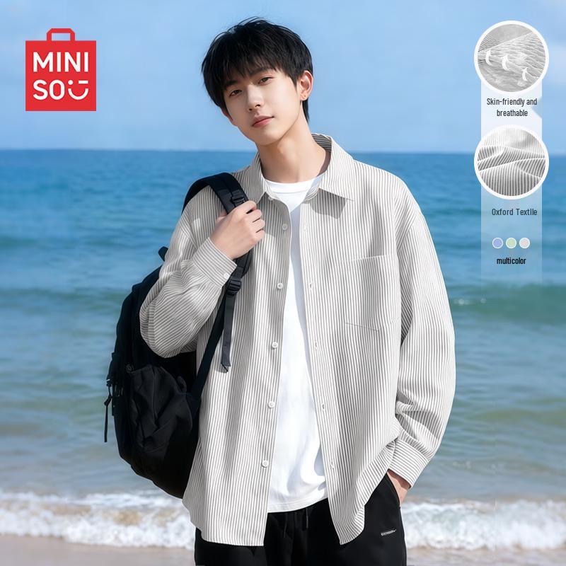MINISO Мужская повседневная полосатая рубашка с длинным рукавом