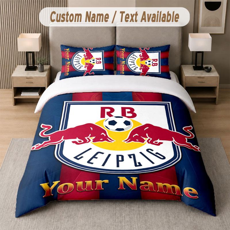 Custom Bedding Set RB Leipzig FC Pattern, Print Name Text 1 Duvet Cover plus 2 Pillowcases Home Textile