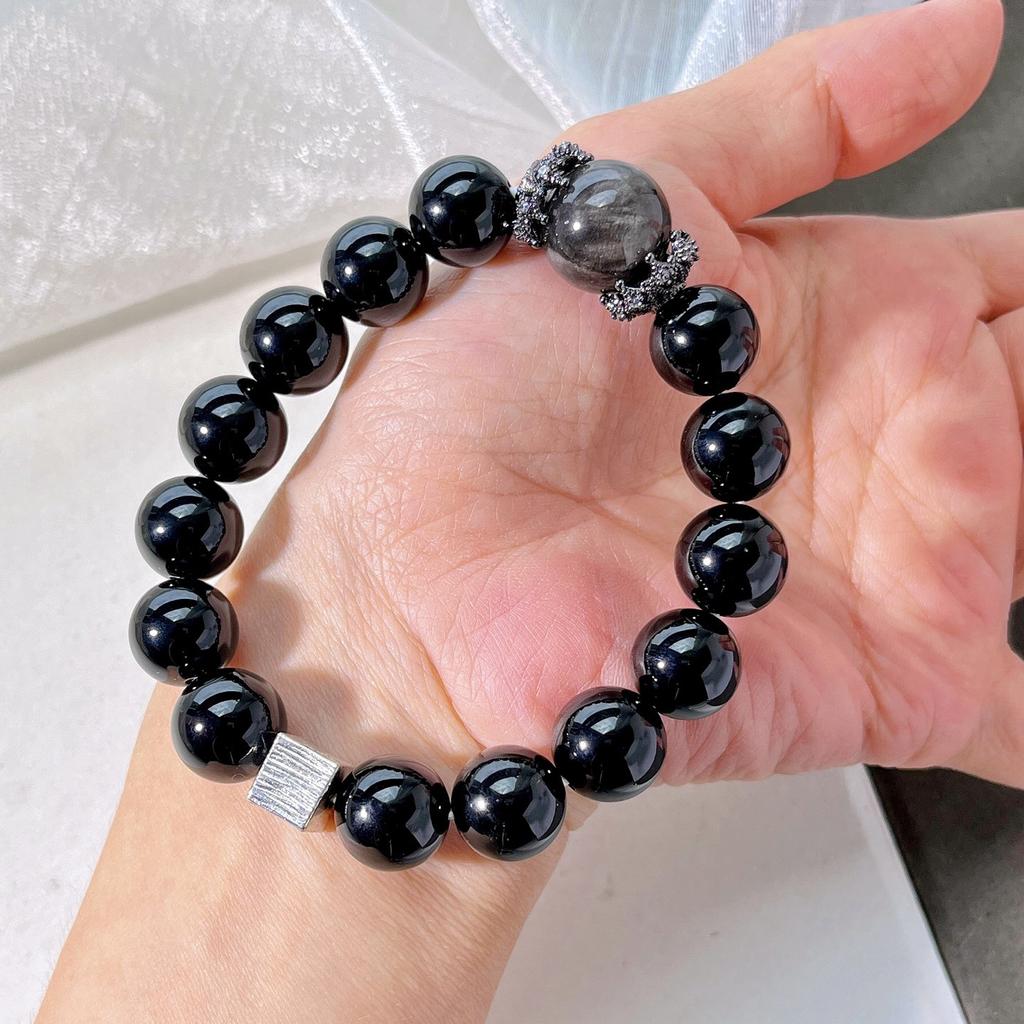 Ветер 10 мм Натуральный Черный Агат Обсидиан Дизайн Браслет Браслет