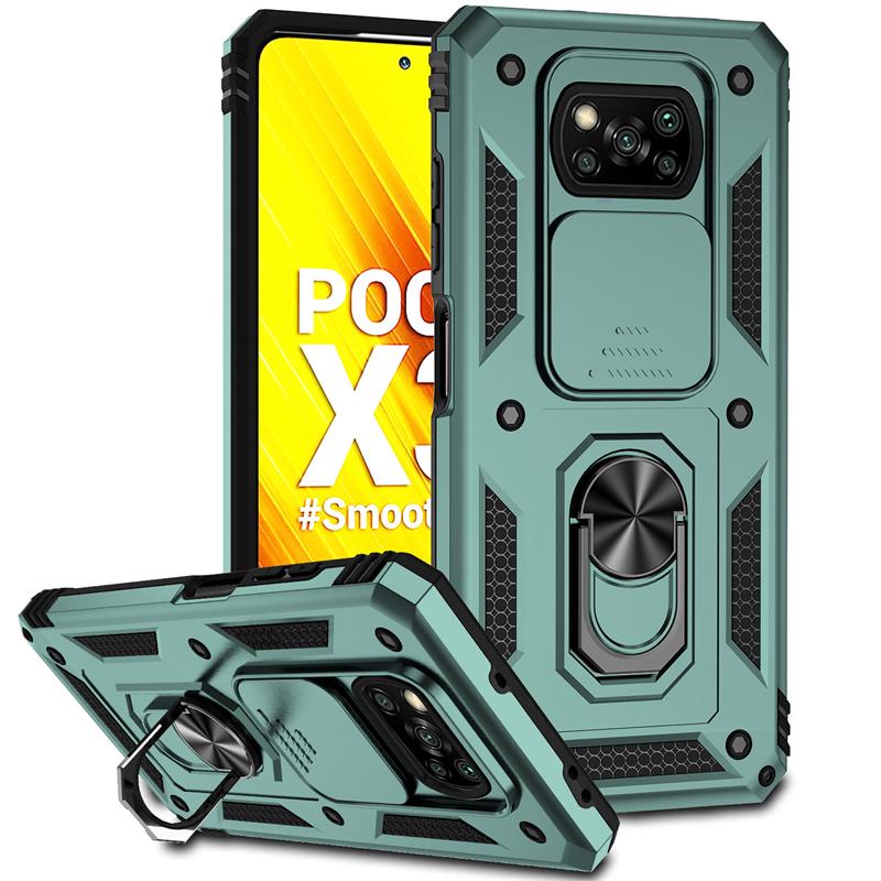 Для Poco X3 Pro Case Slide Lens Armor противоударный чехол для телефона Xiaomi PocoX3 Poco X3 NFC Little X 3 автомобильный держатель кольцо задняя крышка