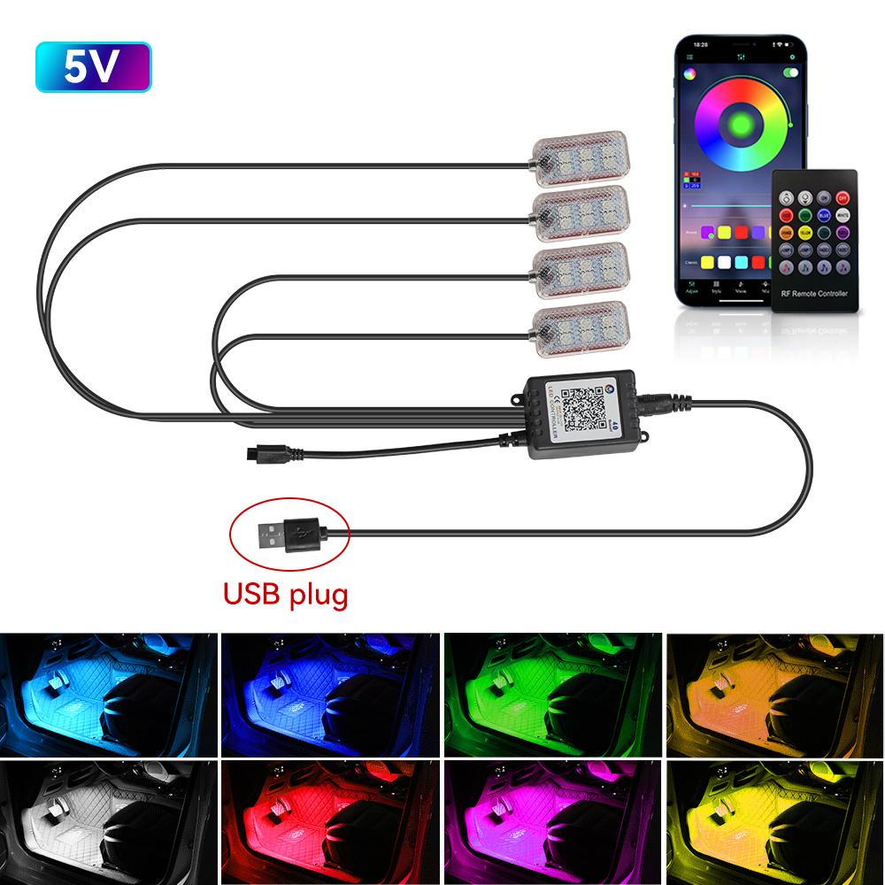 LED Car Atmosphere Decorative Lamp Backlight Remote App Music Control Auto RGB Ambient Lights Foot Strip Lighting Kit