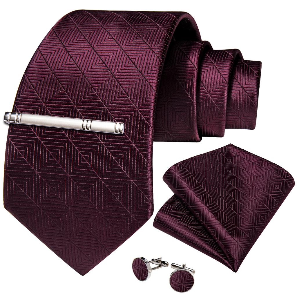 Men's Tie Silk Paisley Classic Wedding Necktie and Pocket Square Cufflinks Set