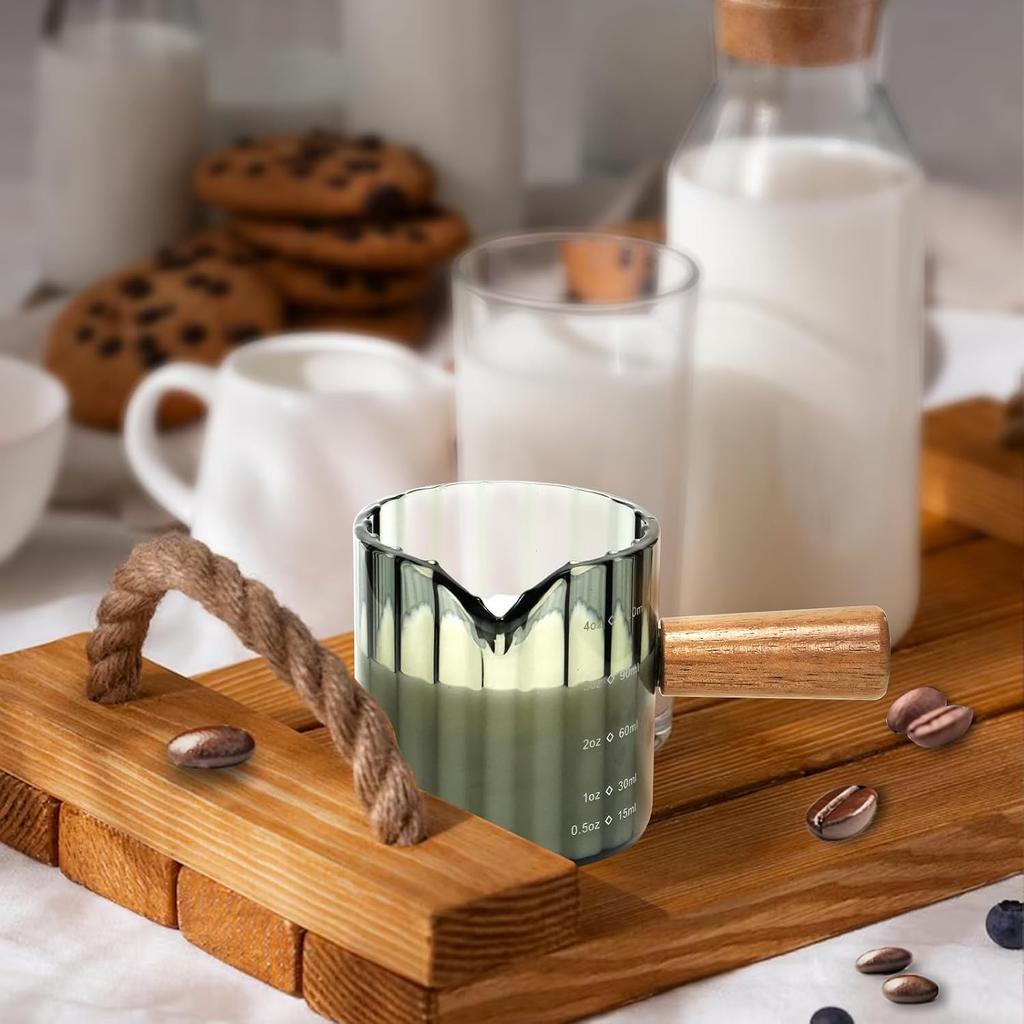 Espresso Cups Set of 2, 4 OZ Espresso Shot Glasses with Wood Handle, Gray