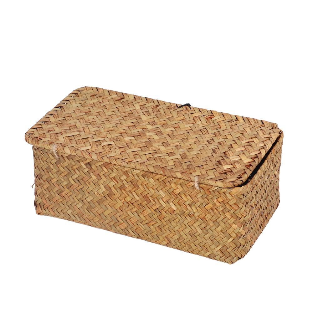 Handwoven Seagrass Storage Basket Seagrass Desktop Organizer Woven Rectangular Basket Office Desk