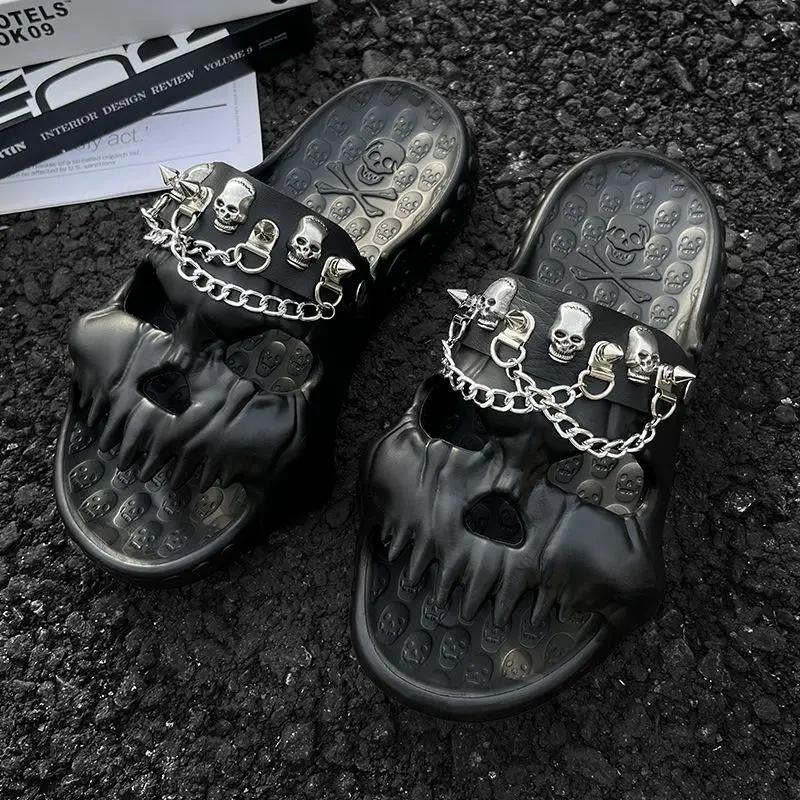 Skull Slippers for Men Trend Summer Slippers Platform Shoes Women's Beach Sandals Womens Shoes Outside Design Free Shipping