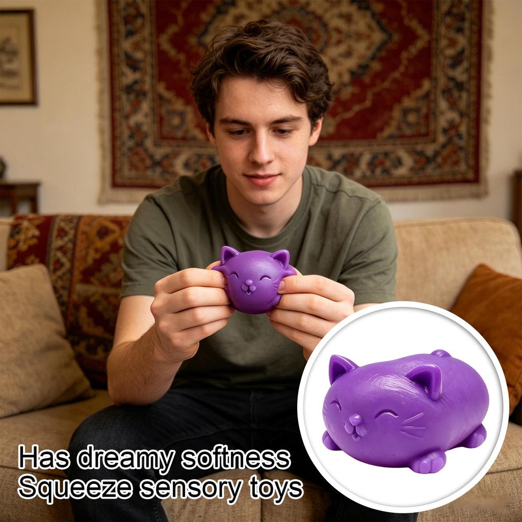 Soft Squeeze Cat Sensory Toy for Stress Relief Squishy Animal Figure for Relaxation and Hand Exercise for Adults and Kids