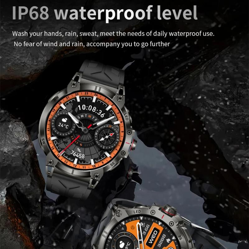 2025 Новые военные умные часы для мужчин, большая батарея 760 мАч, светодиодный фонарик, компас, экран HD 1,8 дюйма, пульсометр, водонепроницаемые умные часы с функцией BT-звонков