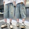 Boys' explosive streets, handsome and ripped denim shorts, new styles for children, big boys, boys, 5/7 shorts, trendy middle school students