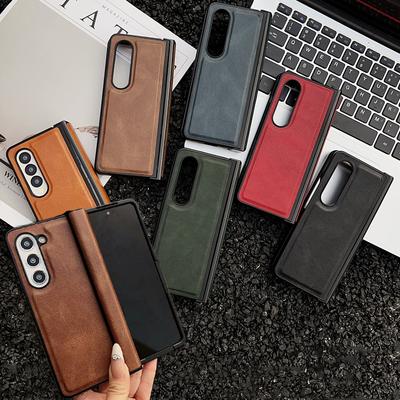 Ретро Бизнес Удобный на ощупь Чехол из ПУ кожи для телефона Samsung Galaxy Z Fold 7 6 5 4 Полная защита Шарнир Ударопрочный Чехол