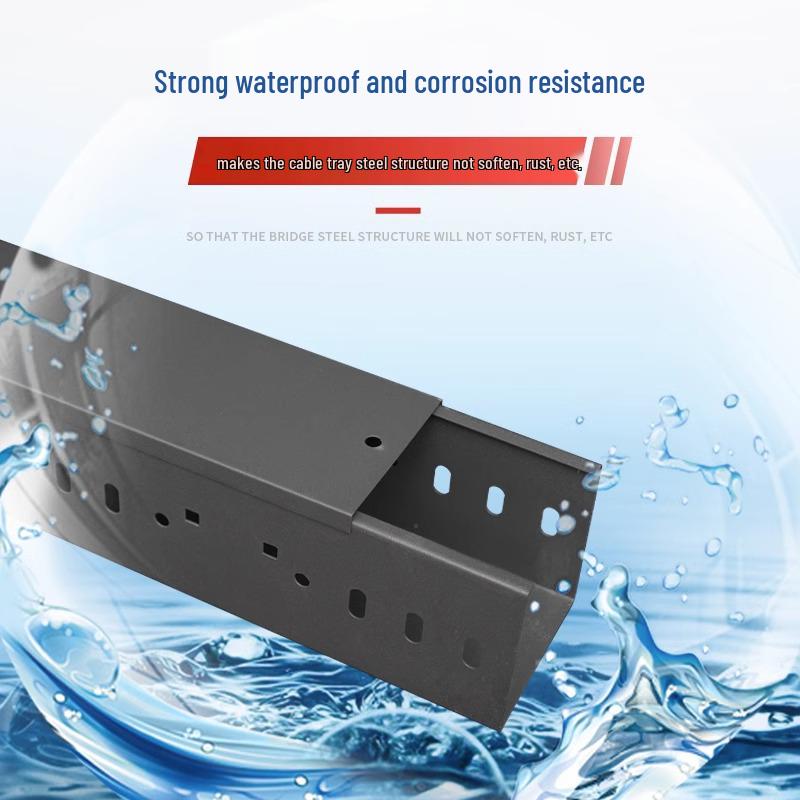 Dark Gray U-Shaped Fireproof Metal Cable Tray with Powder-Coated Iron Plate