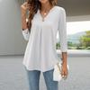 Женские топы с V-образным вырезом, декором на пуговицах, рукавом 3/4, однотонные футболки с эффектом морщин, повседневная одежда в стиле кэжуал