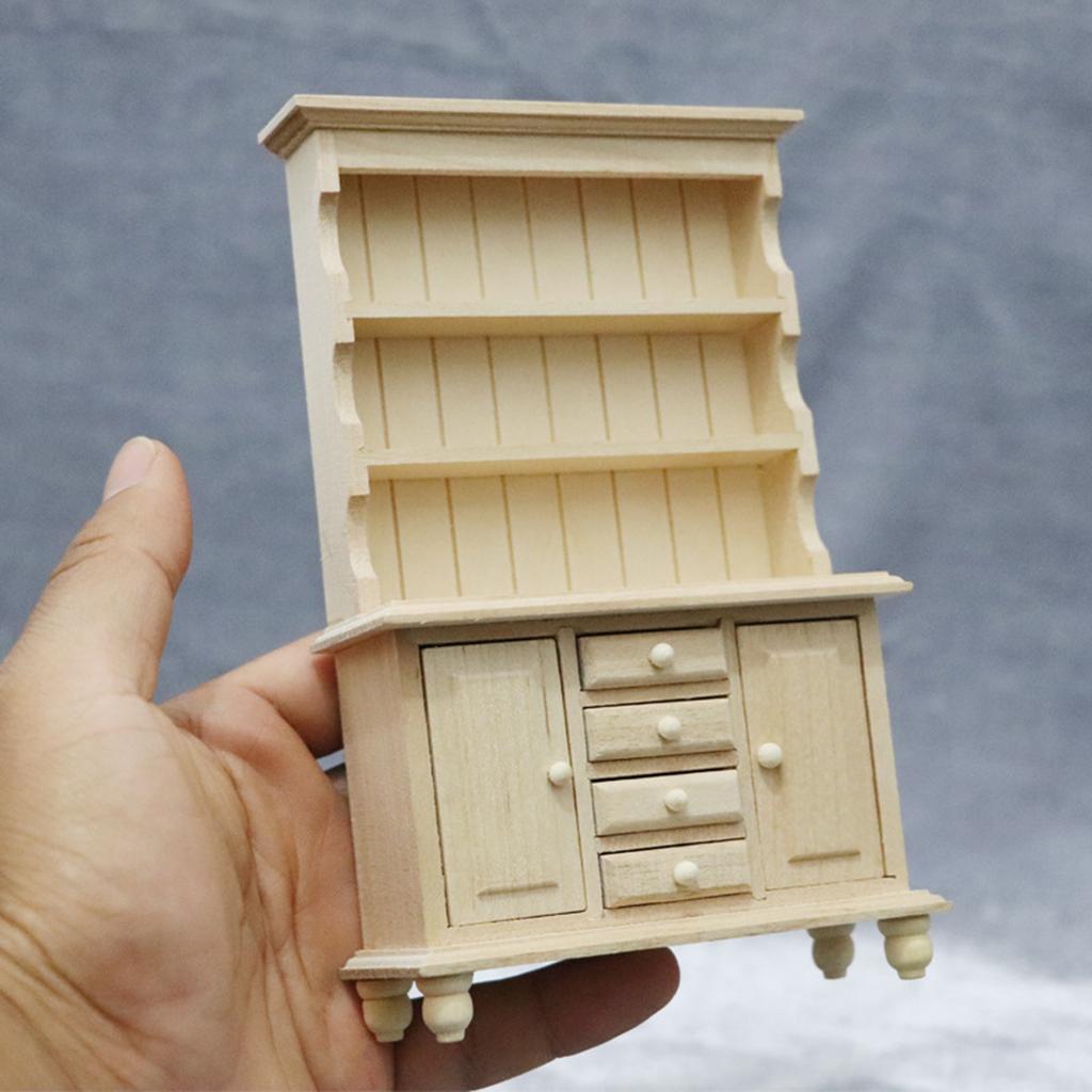 Miniature Sturdy Wood Bookcase 1 12 Scale Dollhouses Furniture Three Layers Cabinet Accessory for Pretend Play Toy