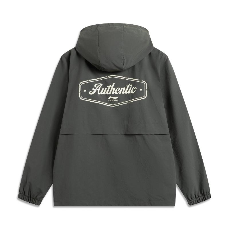 Li Ning Sports Lifestyle Series High Street American Vintage Cardigan Long Sleeve Windbreaker Loose Coat Unisex Upper Clothing Slate-Grey AFDV445-5
