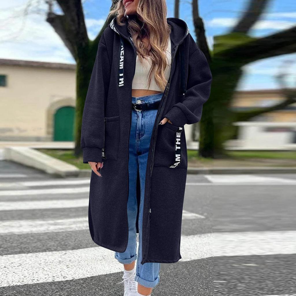 Женская модная куртка Повседневный однотонный кардиган с длинными рукавами Худи Длинное пальто