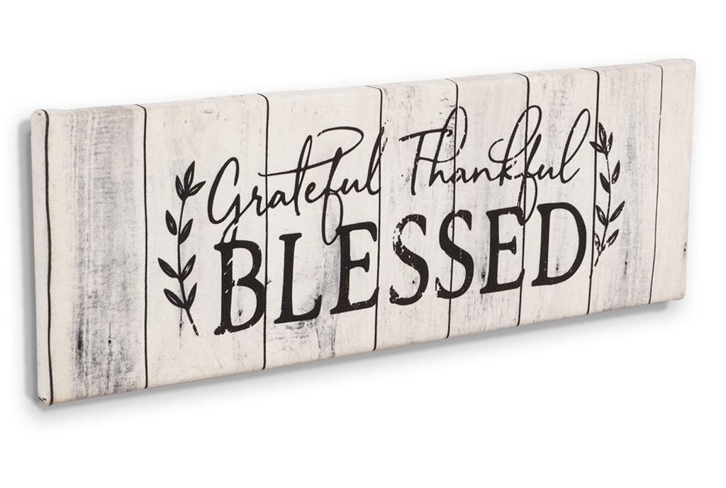 Inkdotpot Stretched Canvas Quotes Wall Art Decor-Grateful Thankful Blessed Wall Decor- 8 x 24 Rustic Wall Art Sign
