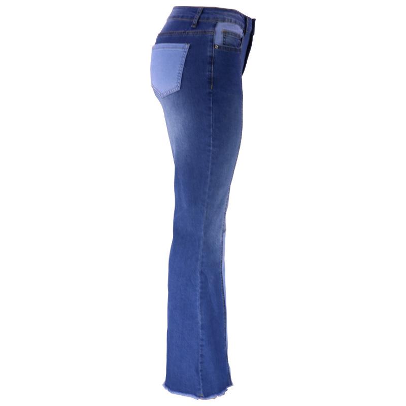 Autumn 2023 Women's European & American Color Block High Waist Flared Jeans