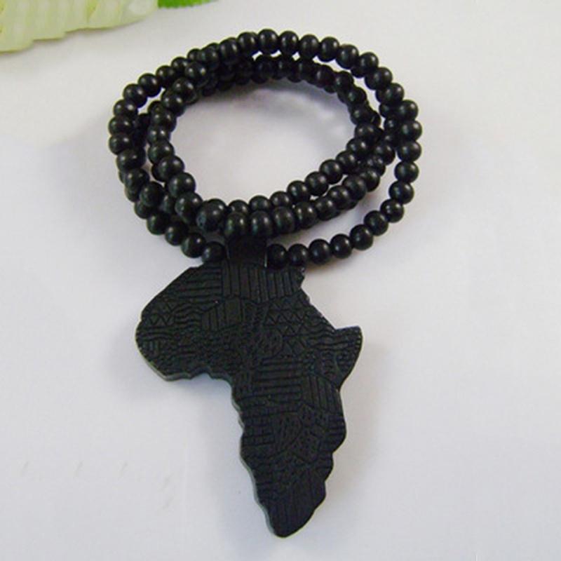 Ожерелье-цепочка в форме карты Африки с деревянными бусинами, черное