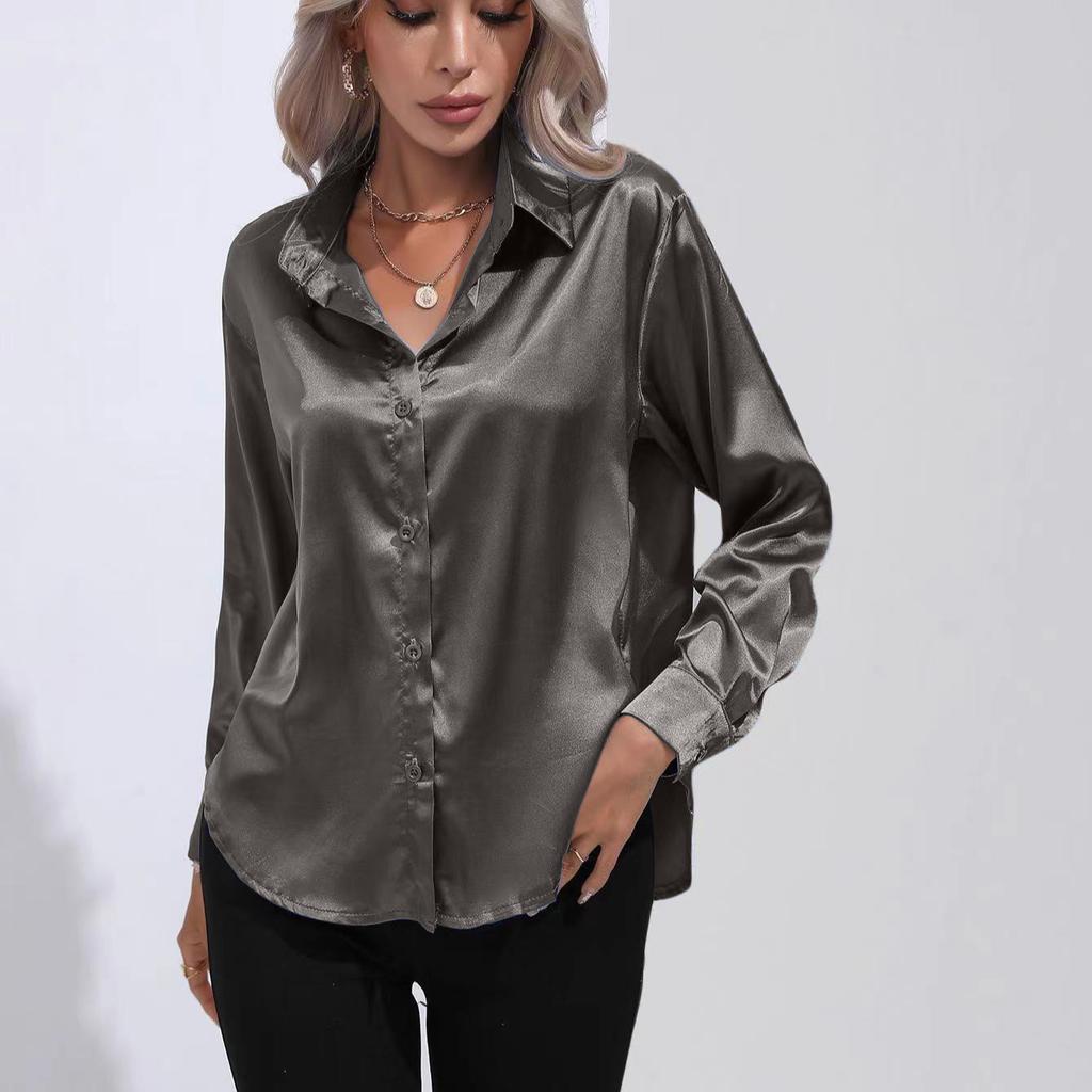Женская простая блузка, весенний новый кардиган с V-образным вырезом, свободная рубашка с длинным рукавом и пуговицами