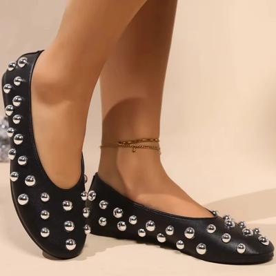 Женская обувь на распродаже 2025 Высококачественные женские балетки Модные балетки с заклепками для повседневной носки Женские Новинка Бестселлер Большой размер Балетки на низком каблуке