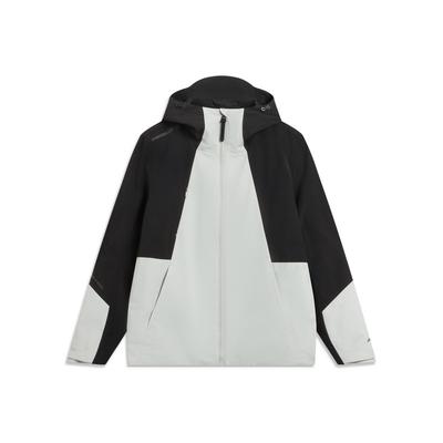 Li Ning Outdoor CF Shell Три-в-одном Флисовая Теплая Водоотталкивающая Свободная Спортивная Ветровка Куртка Мужские куртки Кристально-серый Черный AWBV089-1