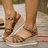 Fashion Women Shoes Wedge Heel Leopard Print Sandals Women Fashion Crystal Thick Bottom Shoes Cross Band Platform Sandle Sandalias Mujer