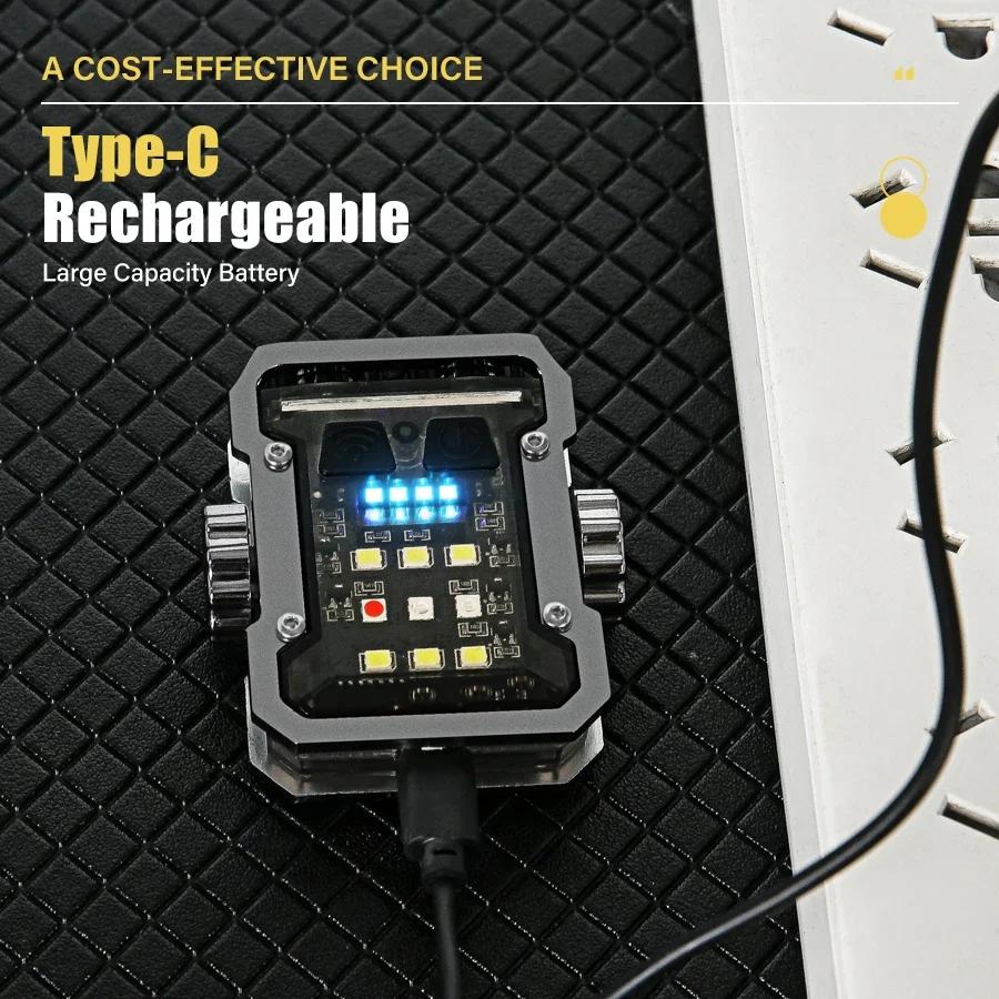 Portable LED Flashlight Mini Finger Gyroscope 6 Lighting Mode Type-c Rechargeable Torch Outdoor Camping Emergency Work Lamp