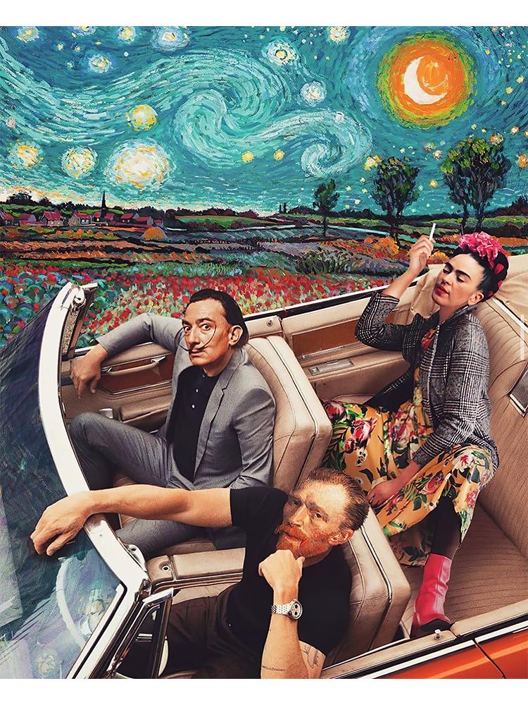 Funny Van Gogh Mona Lisa Famous Portrait Poster Canvas Painting Girl With Pearl Abstract Wall Art Picture Home Living Room Decor