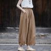 Johnature Женские прямые брюки из хлопка и льна, однотонные осенние брюки с эластичной резинкой на талии и карманами, винтажные брюки до щиколотки
