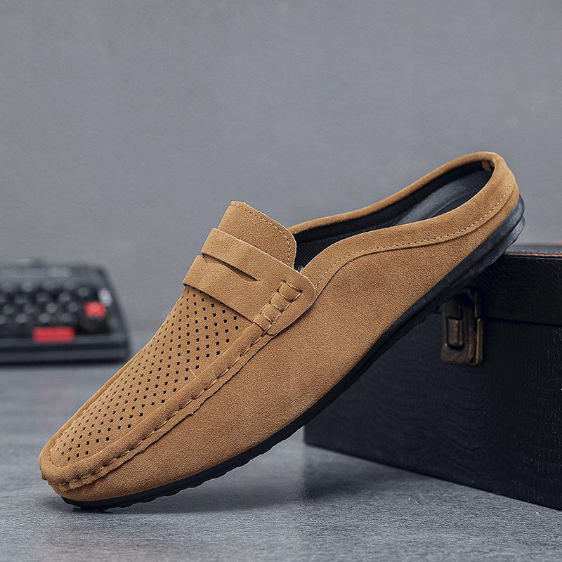 Men's Mules Lightweight Suede Casual Shoes New Men Lazy Leisure Breathable Half Support Slippers Slip On Walking Shoes Moccasin