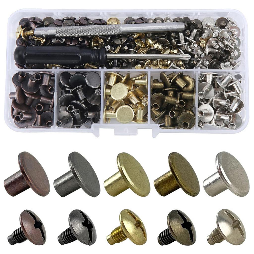 125 Set Multipurpose Chicagos Binding Screws Set for Leather Craft Supplies and Bookbinding with Storage Box Use