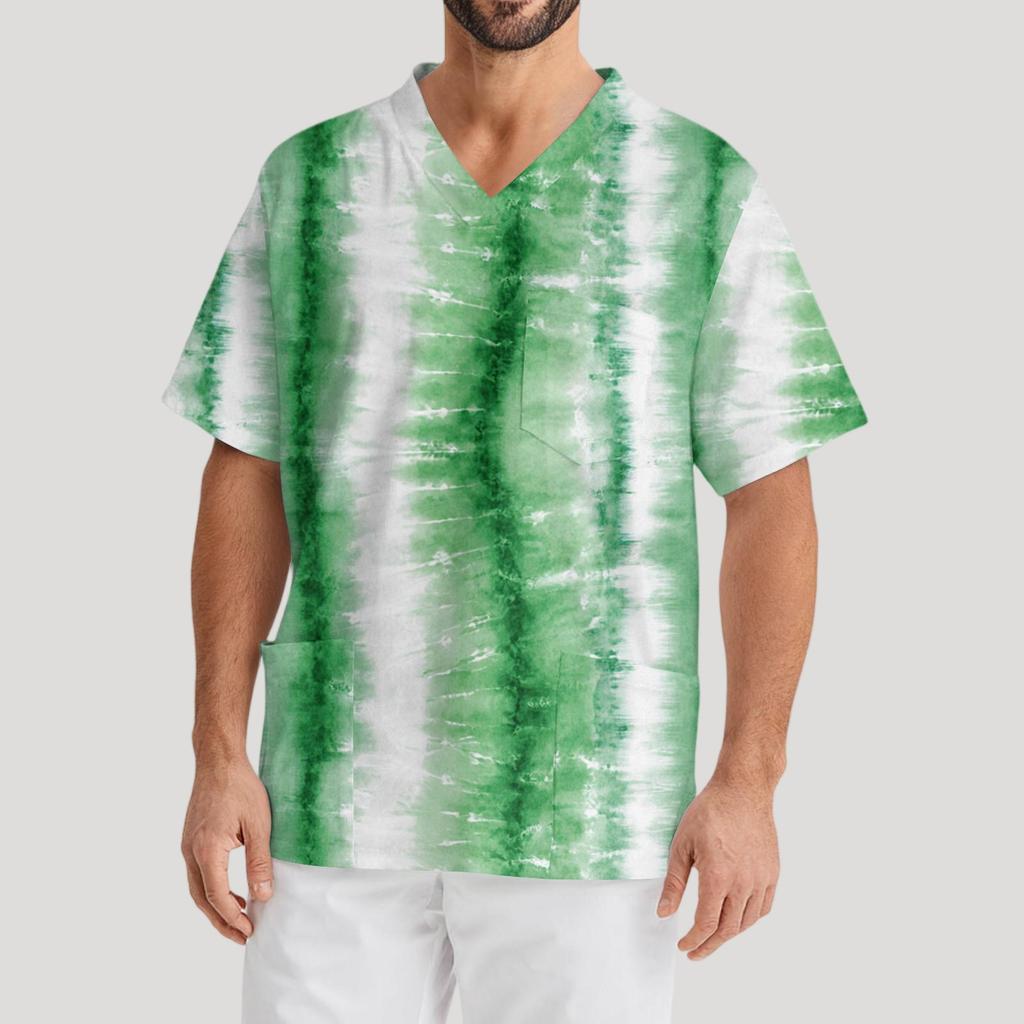 Мужская рабочая блузка с короткими рукавами и v-образным вырезом с принтом, топ с нагрудным карманом