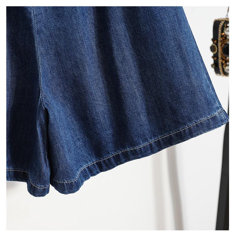 Ladies' Trousers Big Size Women's Denim Shorts Wide-legged Thin Section A Word Skirt Trousers Female Summer Thin Cover Belly Five-minute Trousers