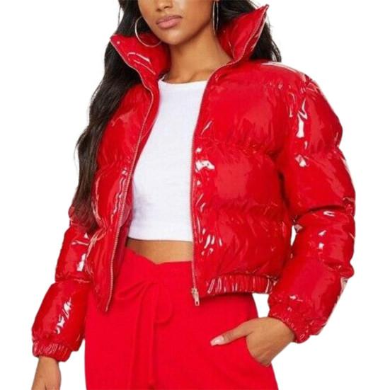 Casual Solid Color Smooth Zipper Lady Short Quilted Jacket for Daily Wear Winter Coat