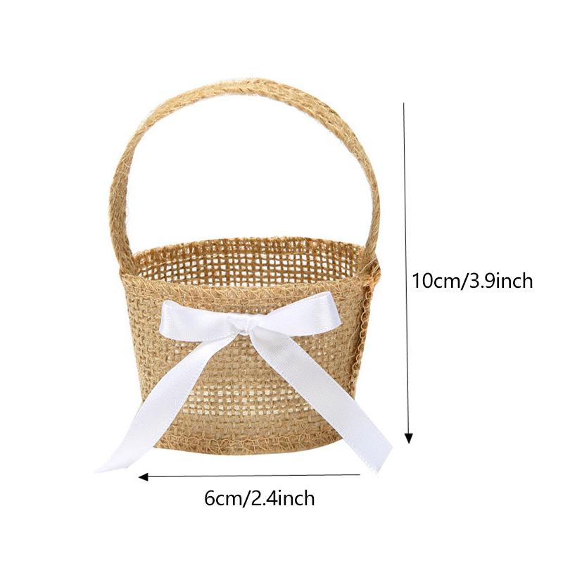 1PC Gift Bag Party Burlap Storage Basket Linen Handle Baby Shower Lace Wedding Ceremony Flower Basket Table Decoration