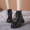 Outdoors Solid Color Boots for Ladies Non-Slip 2024 New Autumn Winter Women's Ankle Boots Lace-up Leather Wear Resistant Boots